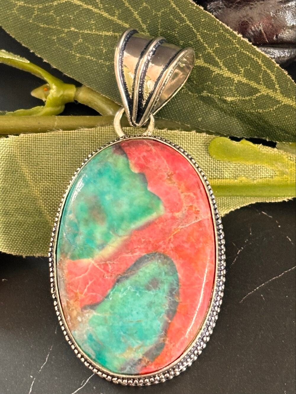 925 Sterling Oval Spiny Oyster Turquoise Pendant
